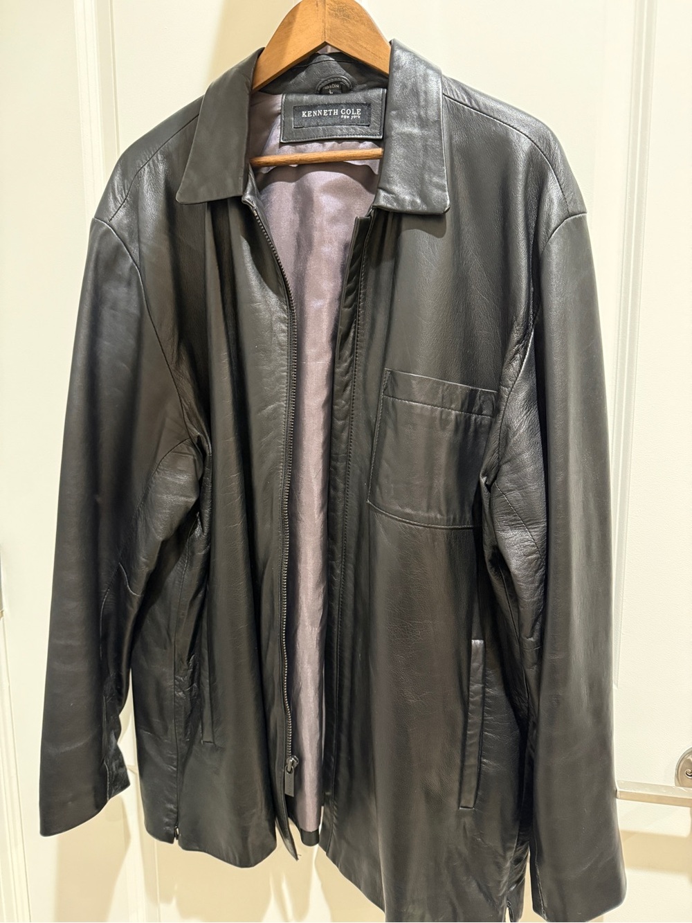 Kenneth Cole Men's Black Leather Coat